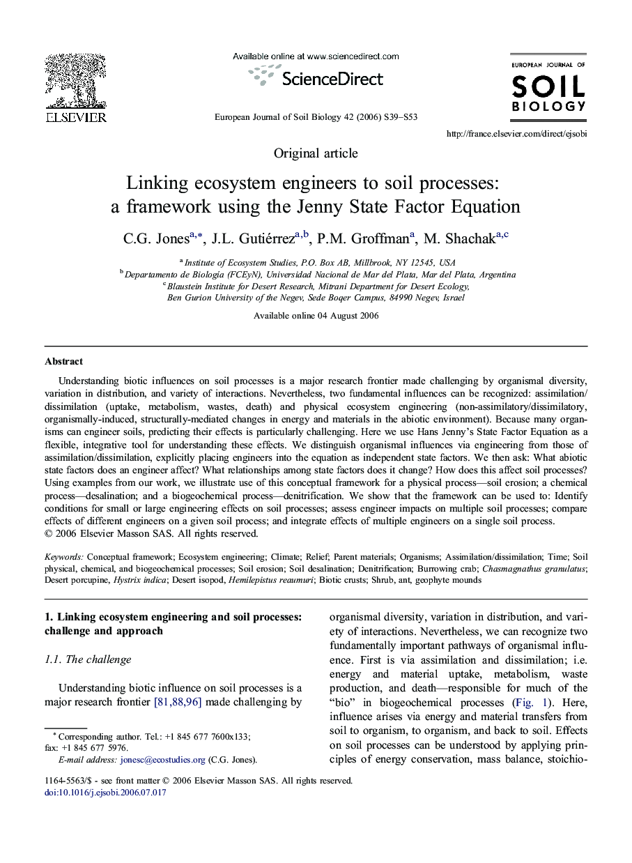 Linking ecosystem engineers toÂ soil processes: aÂ framework using theÂ Jenny State Factor Equation