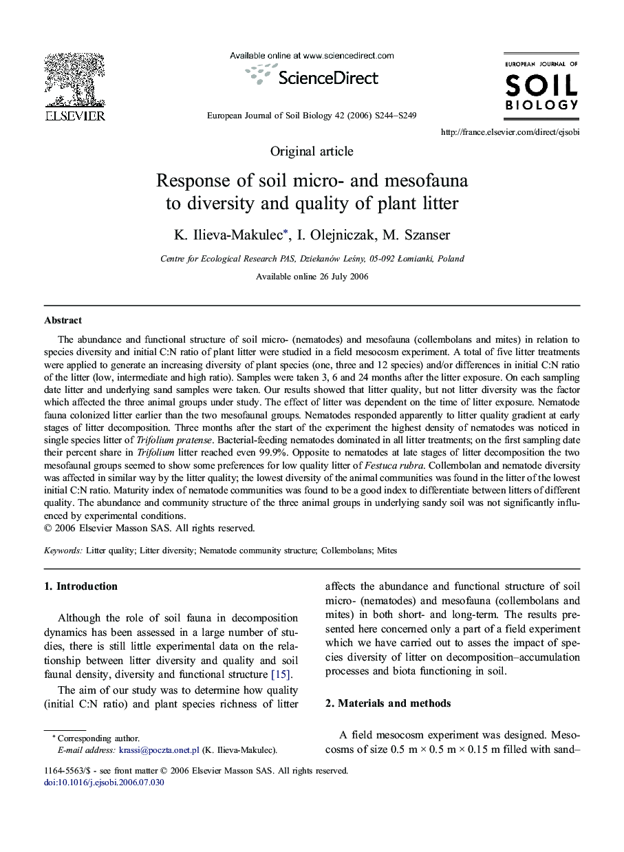 Response of soil micro- and mesofauna to diversity and quality of plant litter