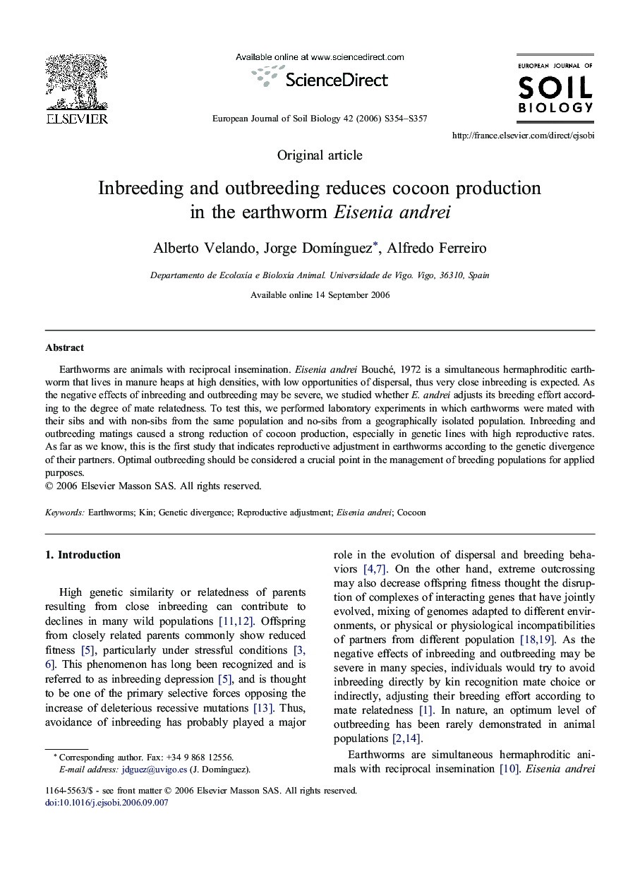 Inbreeding and outbreeding reduces cocoon production in the earthworm Eisenia andrei