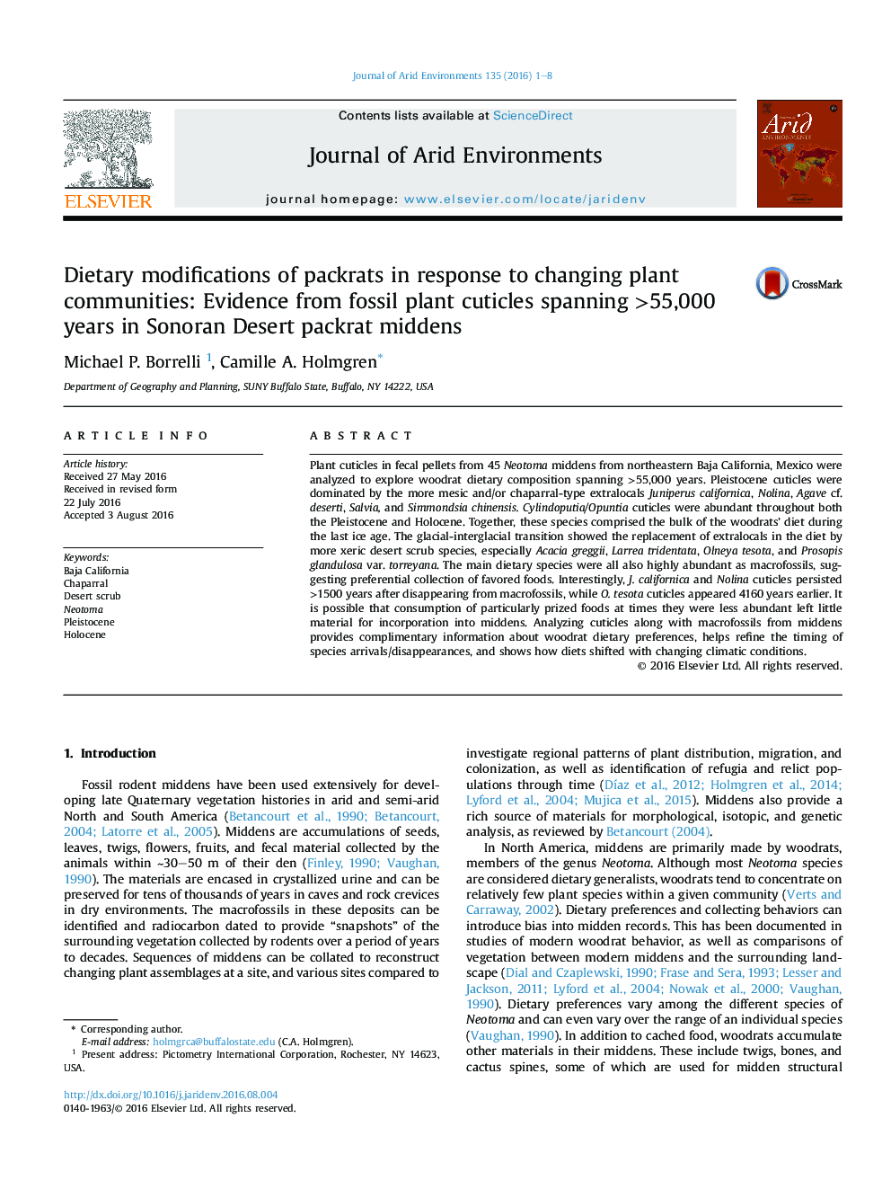 Dietary modifications of packrats in response to changing plant communities: Evidence from fossil plant cuticles spanning >55,000 years in Sonoran Desert packrat middens