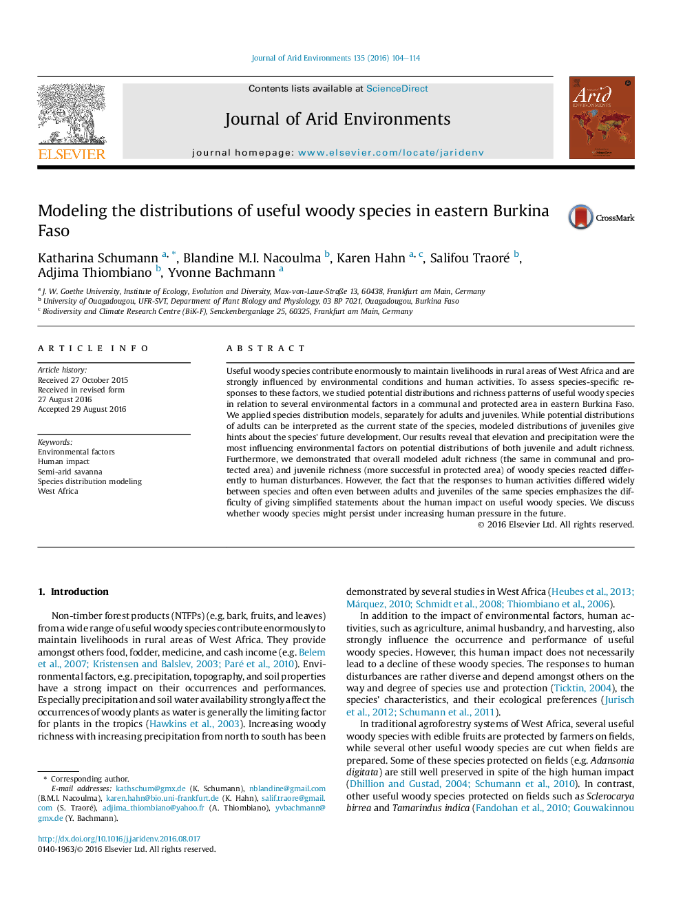 Modeling the distributions of useful woody species in eastern Burkina Faso