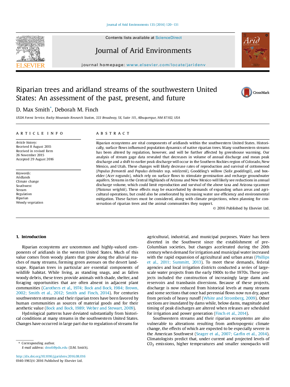 Riparian trees and aridland streams of the southwestern United States: An assessment of the past, present, and future