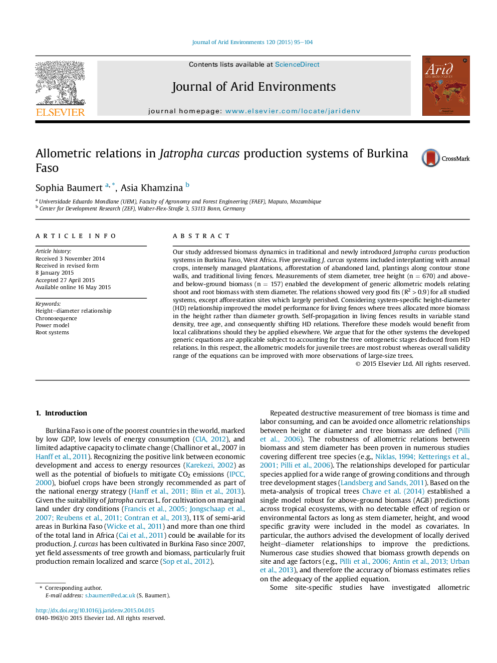 Allometric relations in Jatropha curcas production systems of Burkina Faso