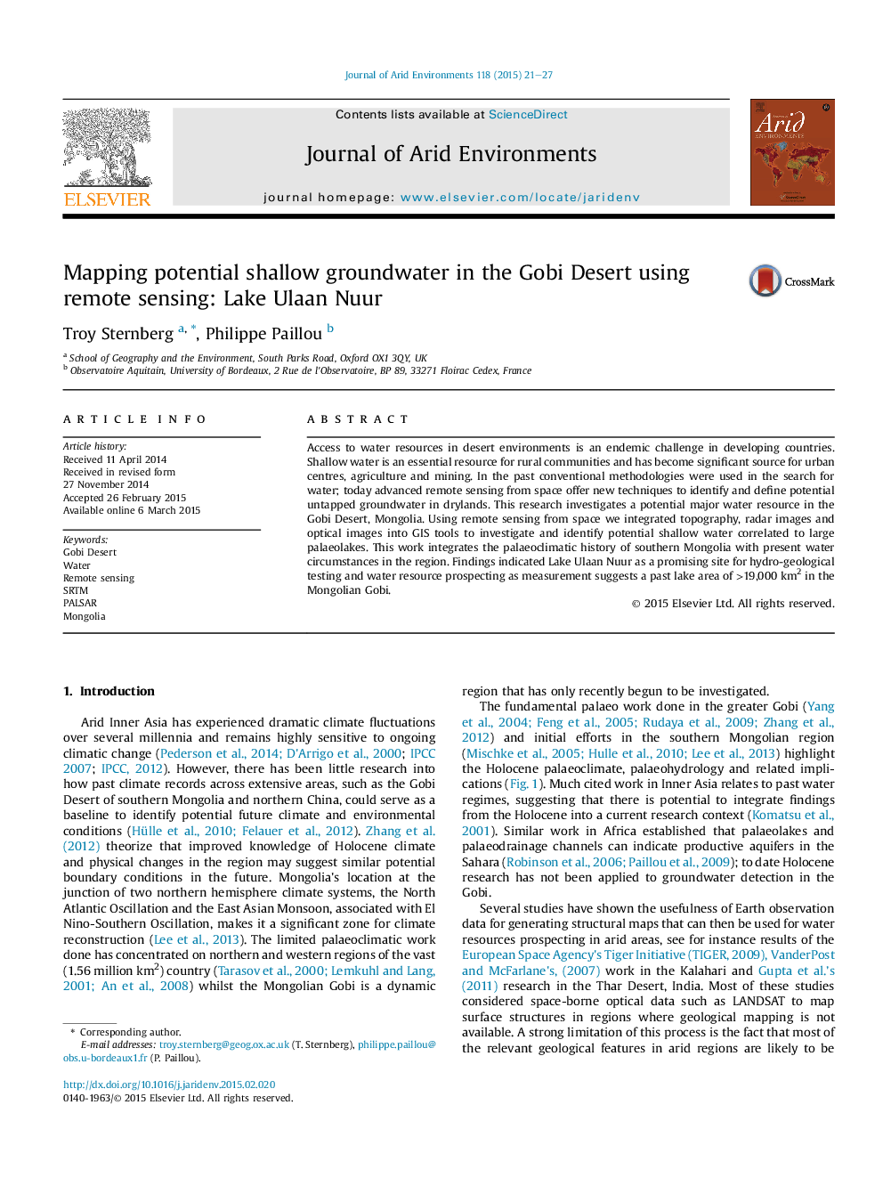 Mapping potential shallow groundwater in the Gobi Desert using remote sensing: Lake Ulaan Nuur