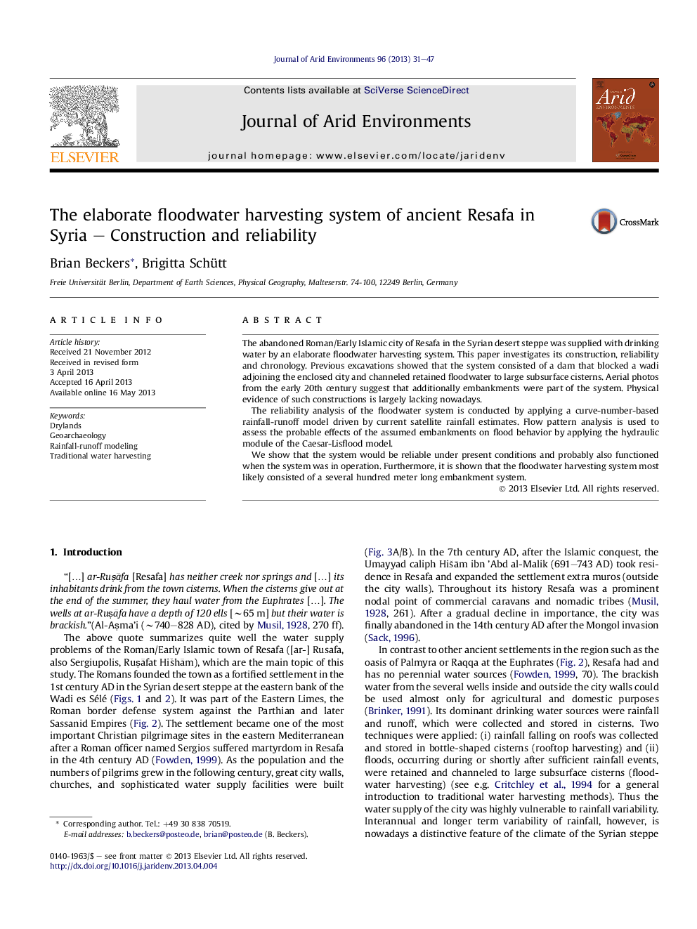 The elaborate floodwater harvesting system of ancient Resafa in Syria – Construction and reliability