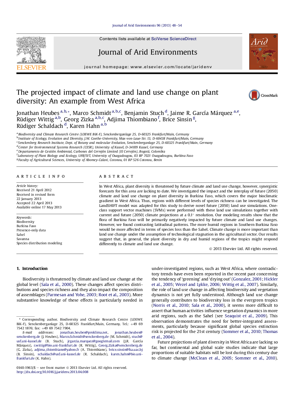 The projected impact of climate and land use change on plant diversity: An example from West Africa