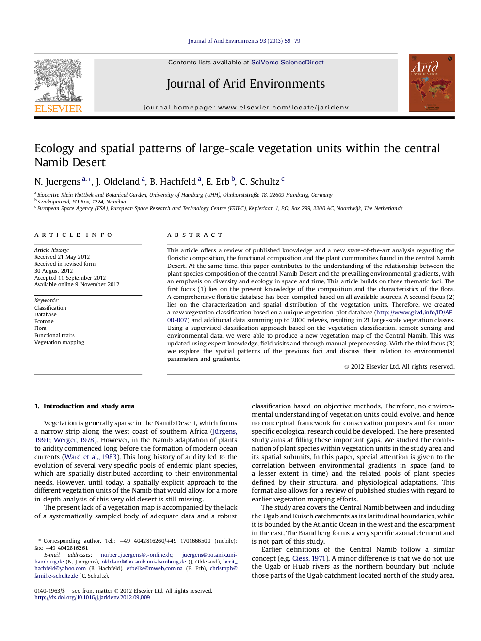 Ecology and spatial patterns of large-scale vegetation units within the central Namib Desert