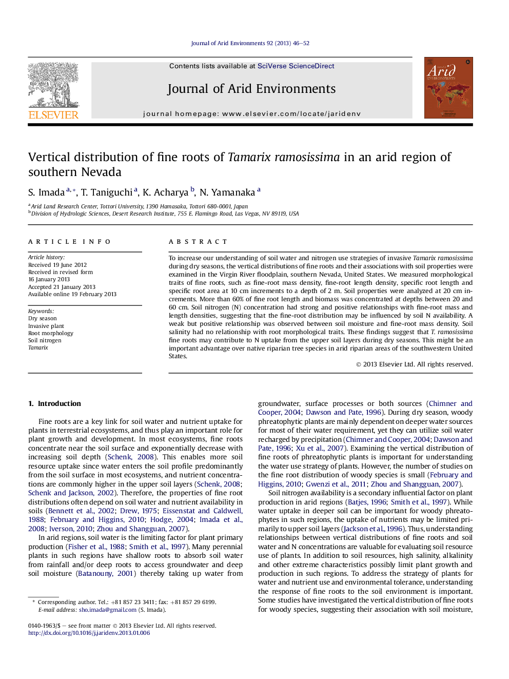 Vertical distribution of fine roots of Tamarix ramosissima in an arid region of southern Nevada