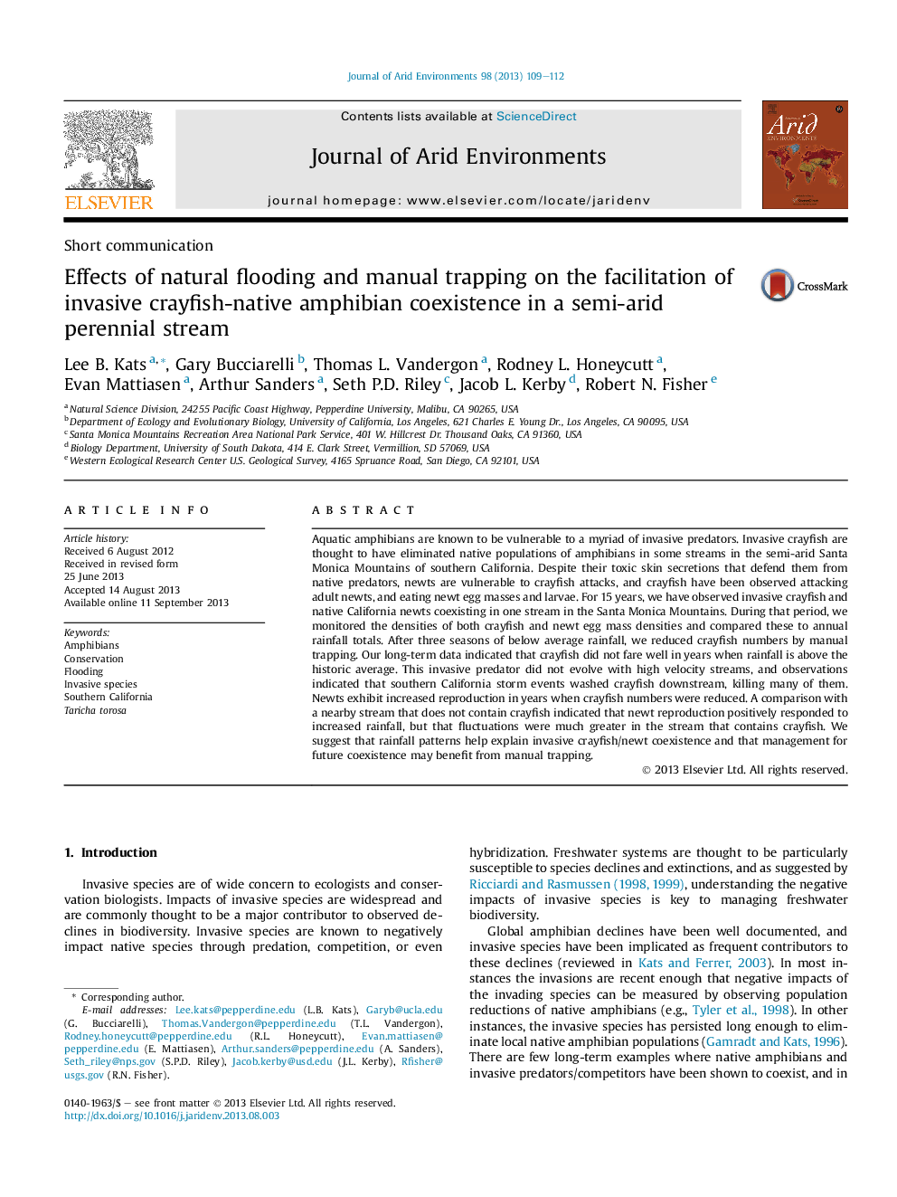 Effects of natural flooding and manual trapping on the facilitation of invasive crayfish-native amphibian coexistence in a semi-arid perennial stream