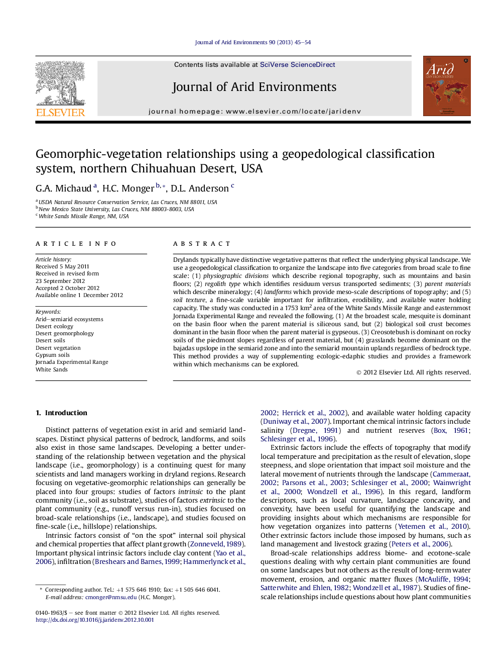 Geomorphic-vegetation relationships using a geopedological classification system, northern Chihuahuan Desert, USA