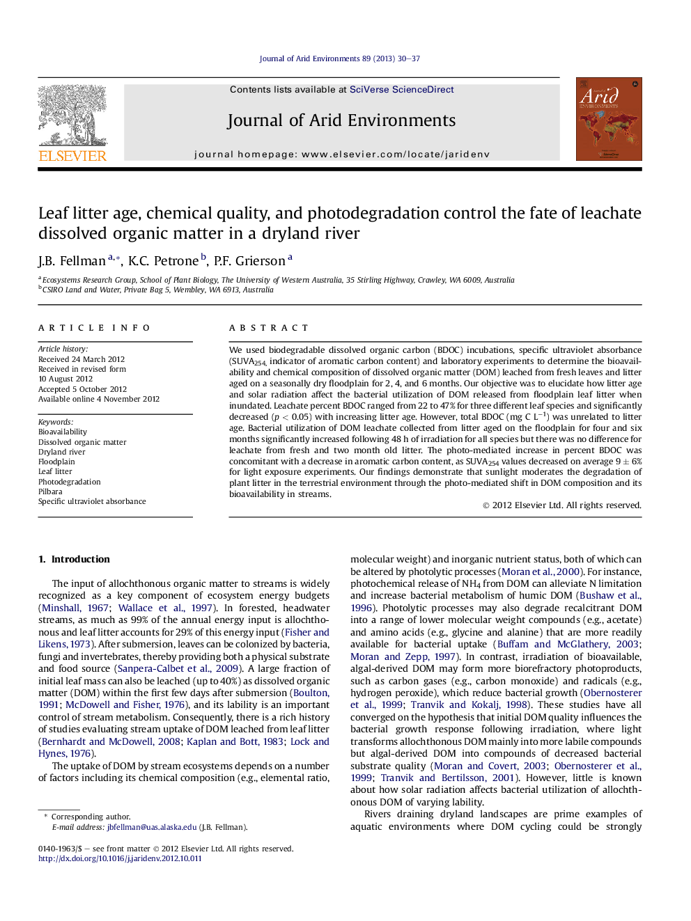 Leaf litter age, chemical quality, and photodegradation control the fate of leachate dissolved organic matter in a dryland river