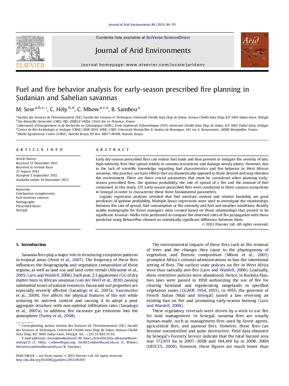 Fuel and fire behavior analysis for early-season prescribed fire planning in Sudanian and Sahelian savannas