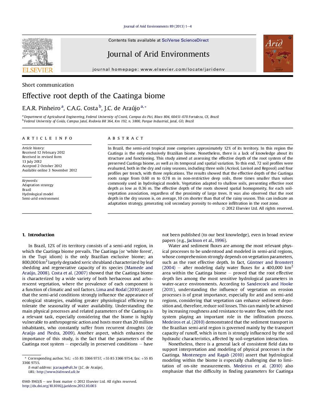 Effective root depth of the Caatinga biome