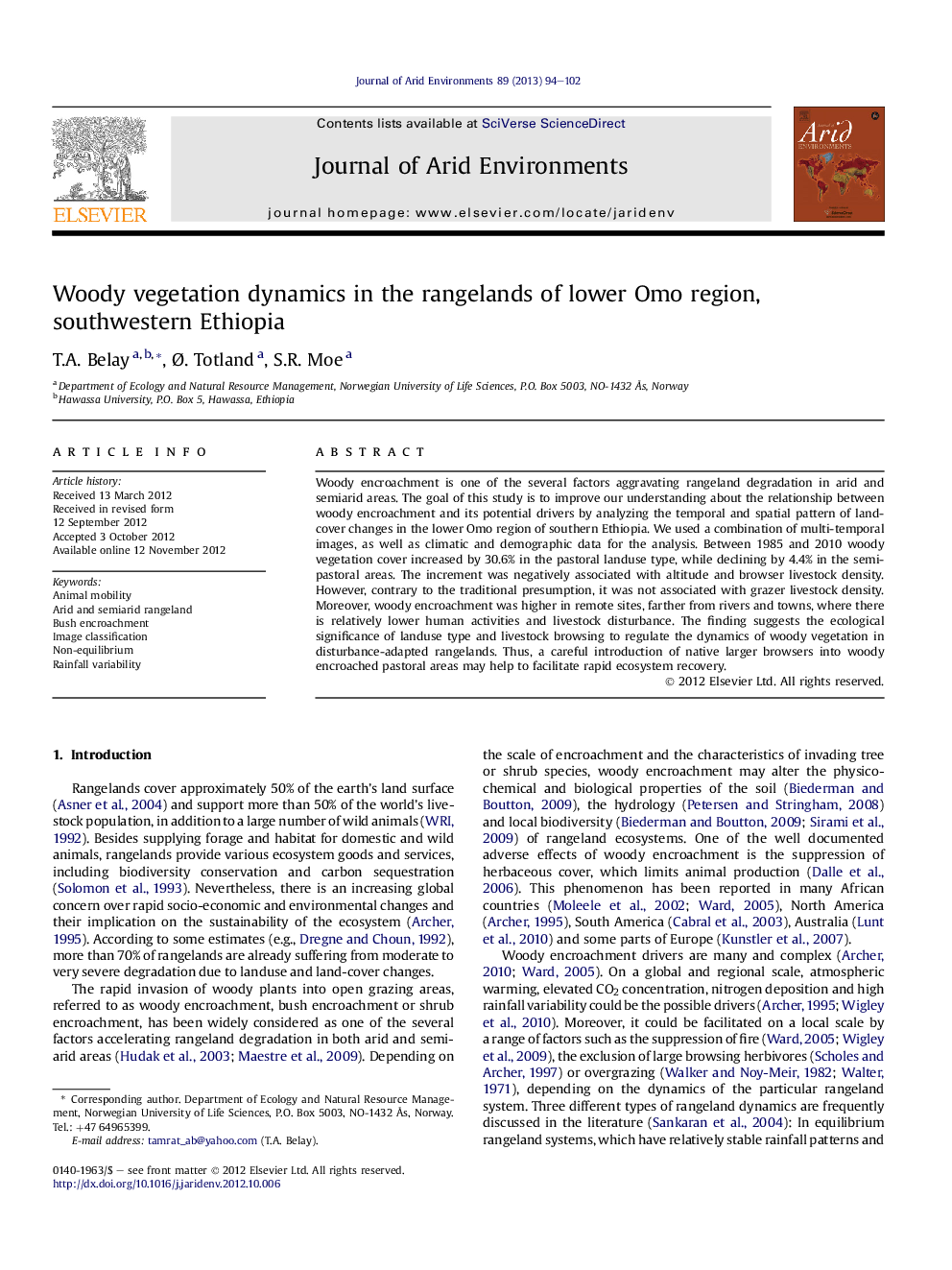 Woody vegetation dynamics in the rangelands of lower Omo region, southwestern Ethiopia