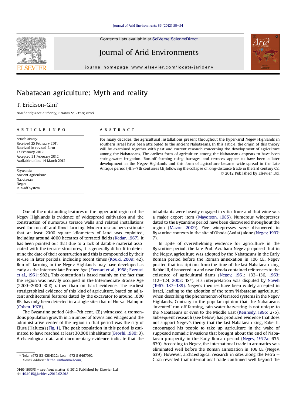 Nabataean agriculture: Myth and reality