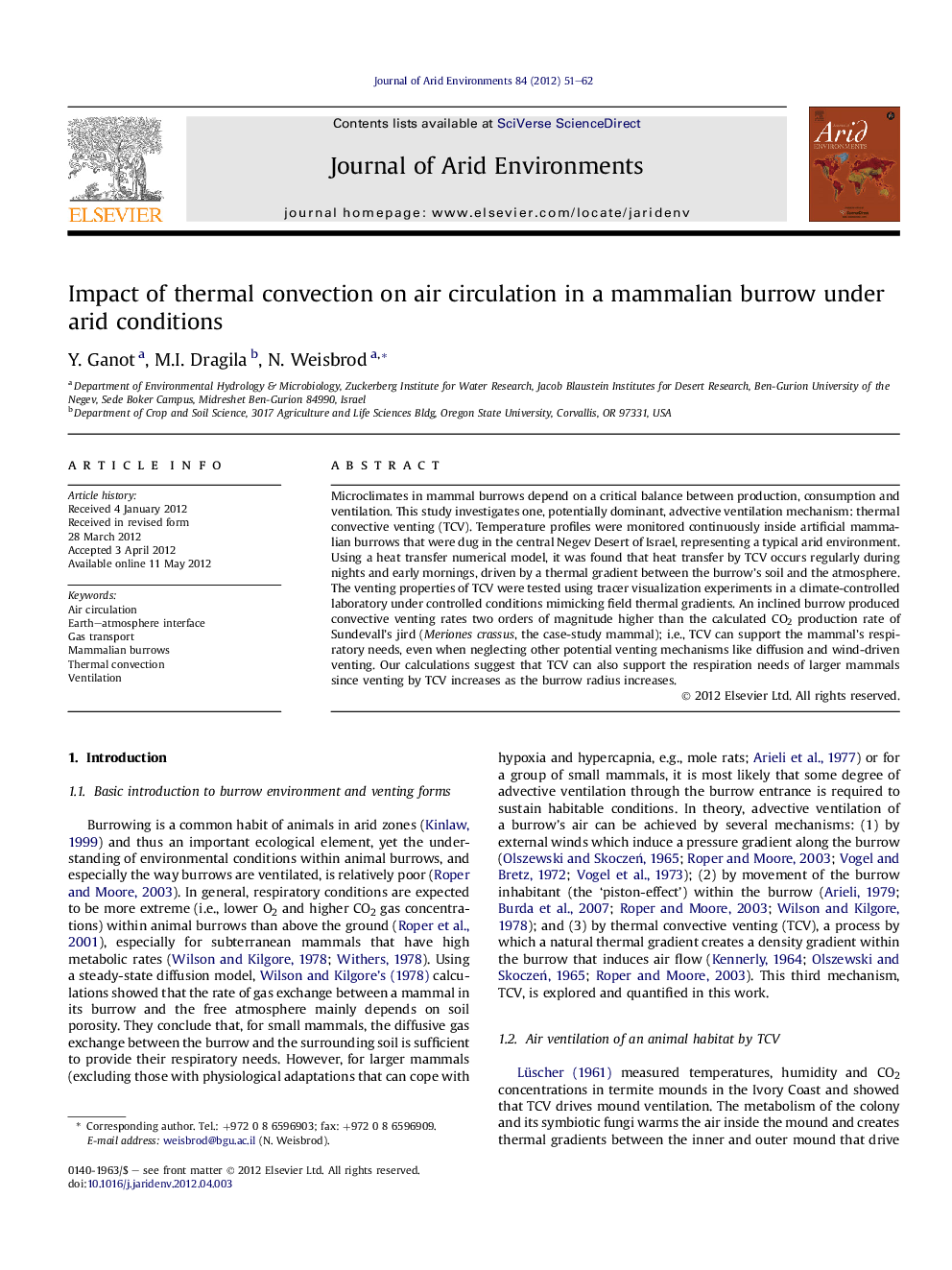 Impact of thermal convection on air circulation in a mammalian burrow under arid conditions