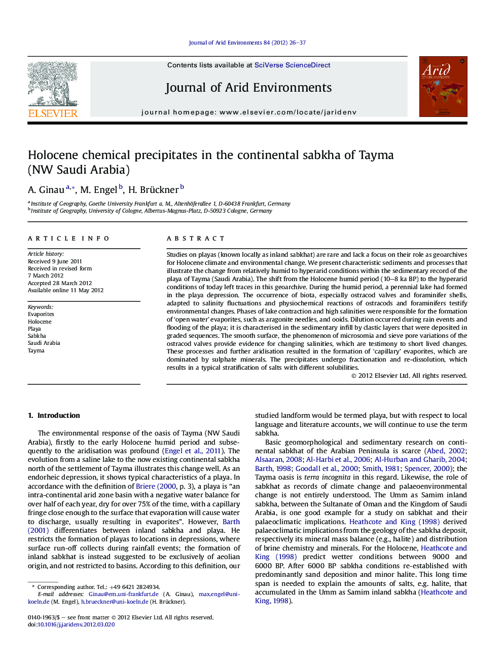 Holocene chemical precipitates in the continental sabkha of Tayma (NW Saudi Arabia)