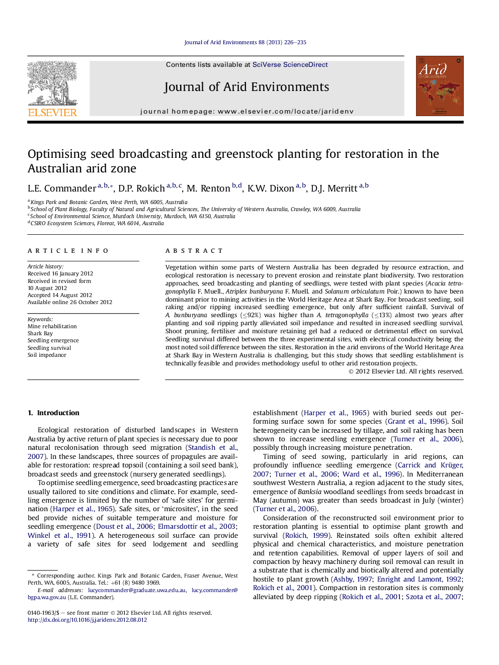 Optimising seed broadcasting and greenstock planting for restoration in the Australian arid zone