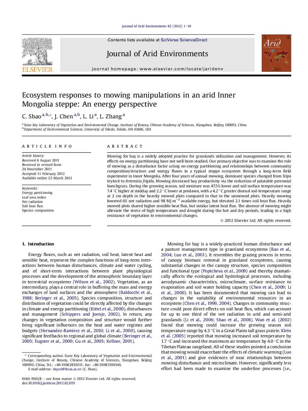 Ecosystem responses to mowing manipulations in an arid Inner Mongolia steppe: An energy perspective