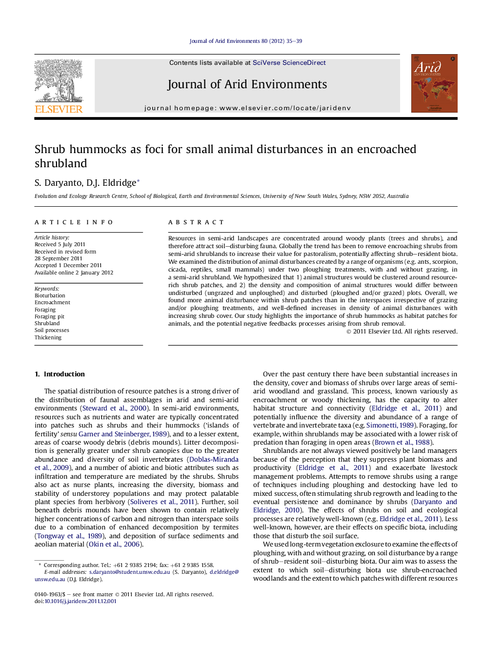 Shrub hummocks as foci for small animal disturbances in an encroached shrubland