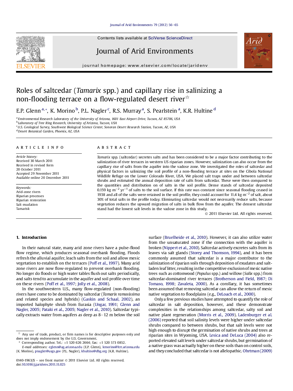 Roles of saltcedar (Tamarix spp.) and capillary rise in salinizing a non-flooding terrace on a flow-regulated desert river 