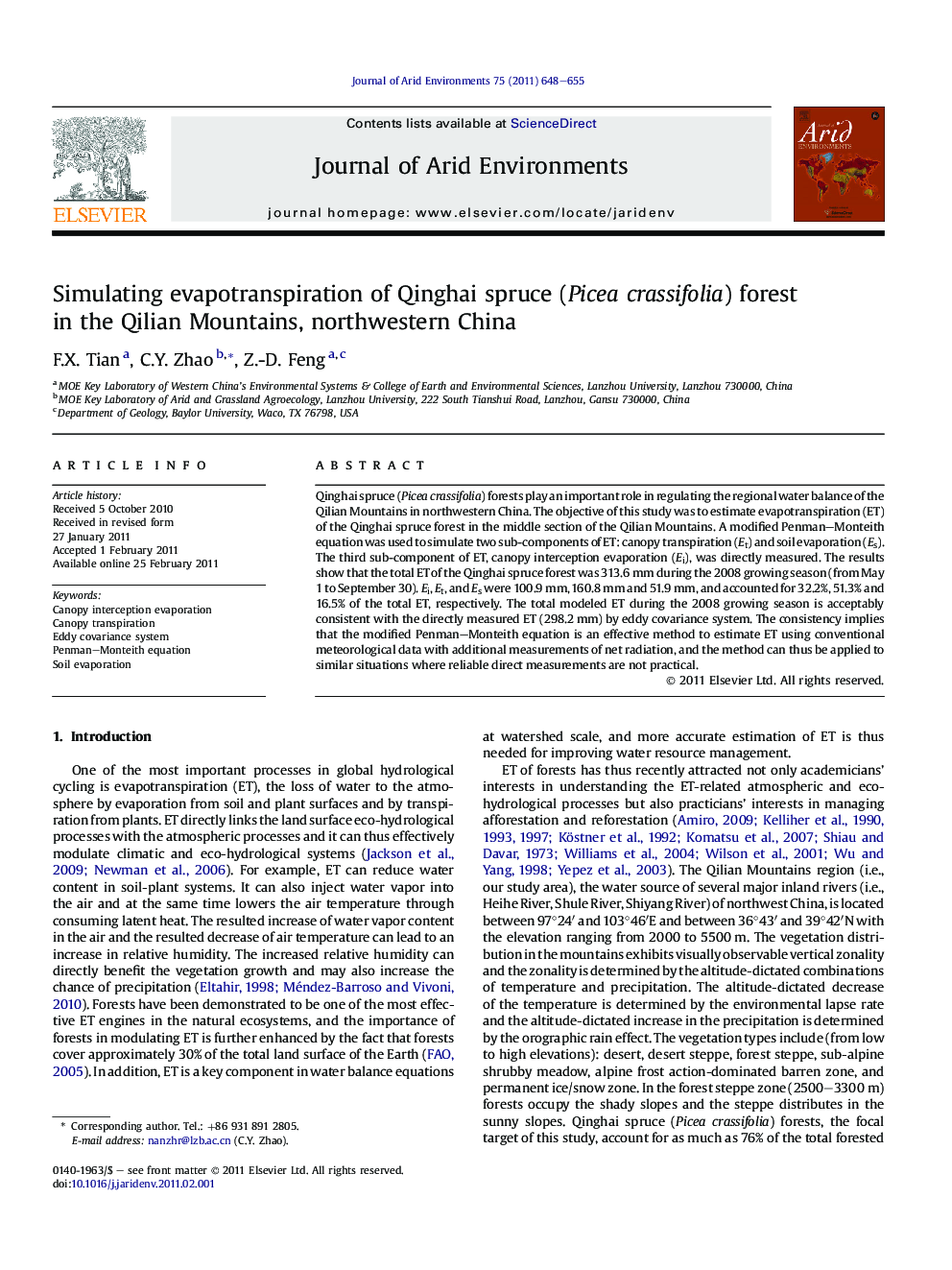 Simulating evapotranspiration of Qinghai spruce (Picea crassifolia) forest in the Qilian Mountains, northwestern China