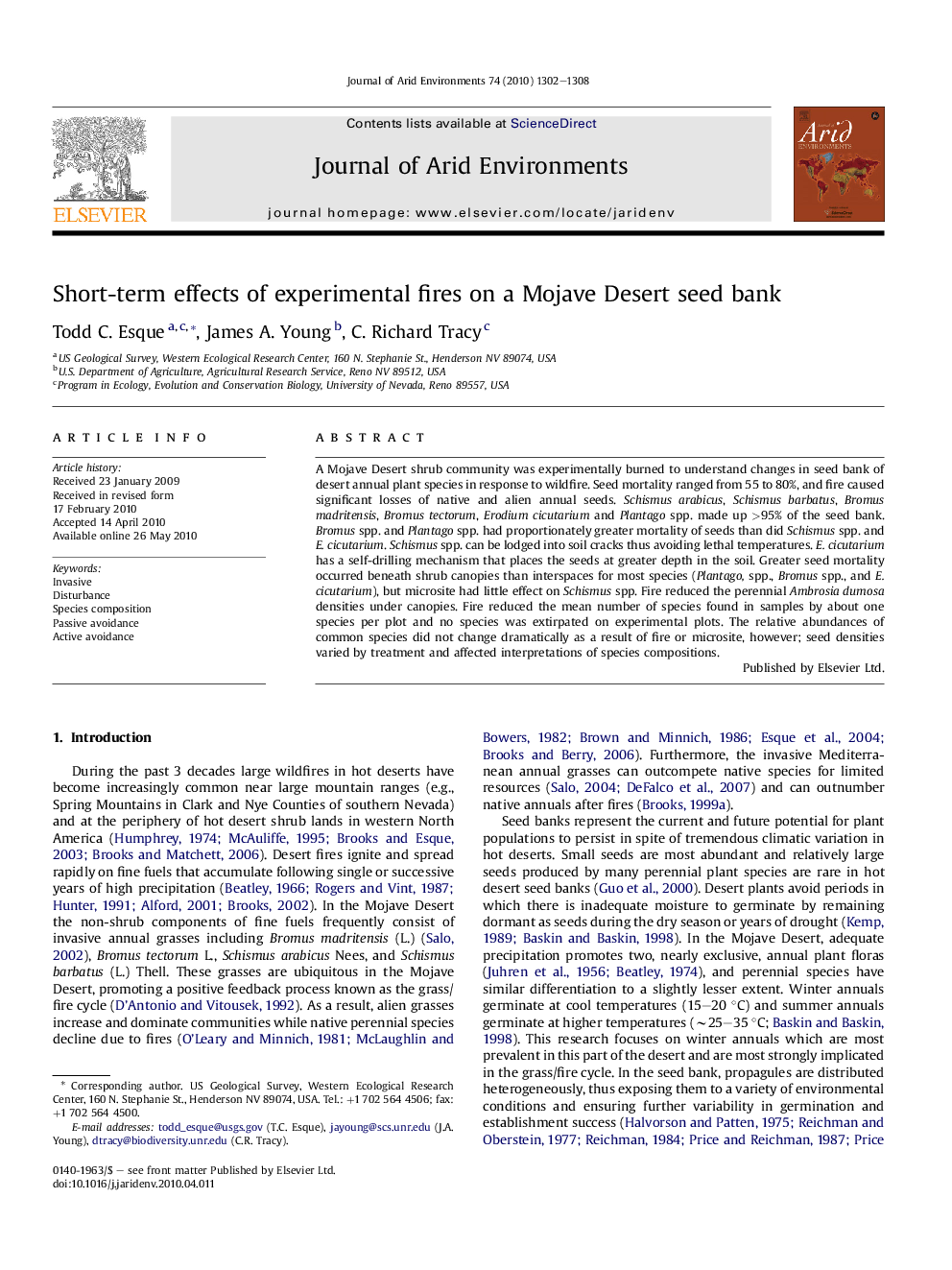 Short-term effects of experimental fires on a Mojave Desert seed bank