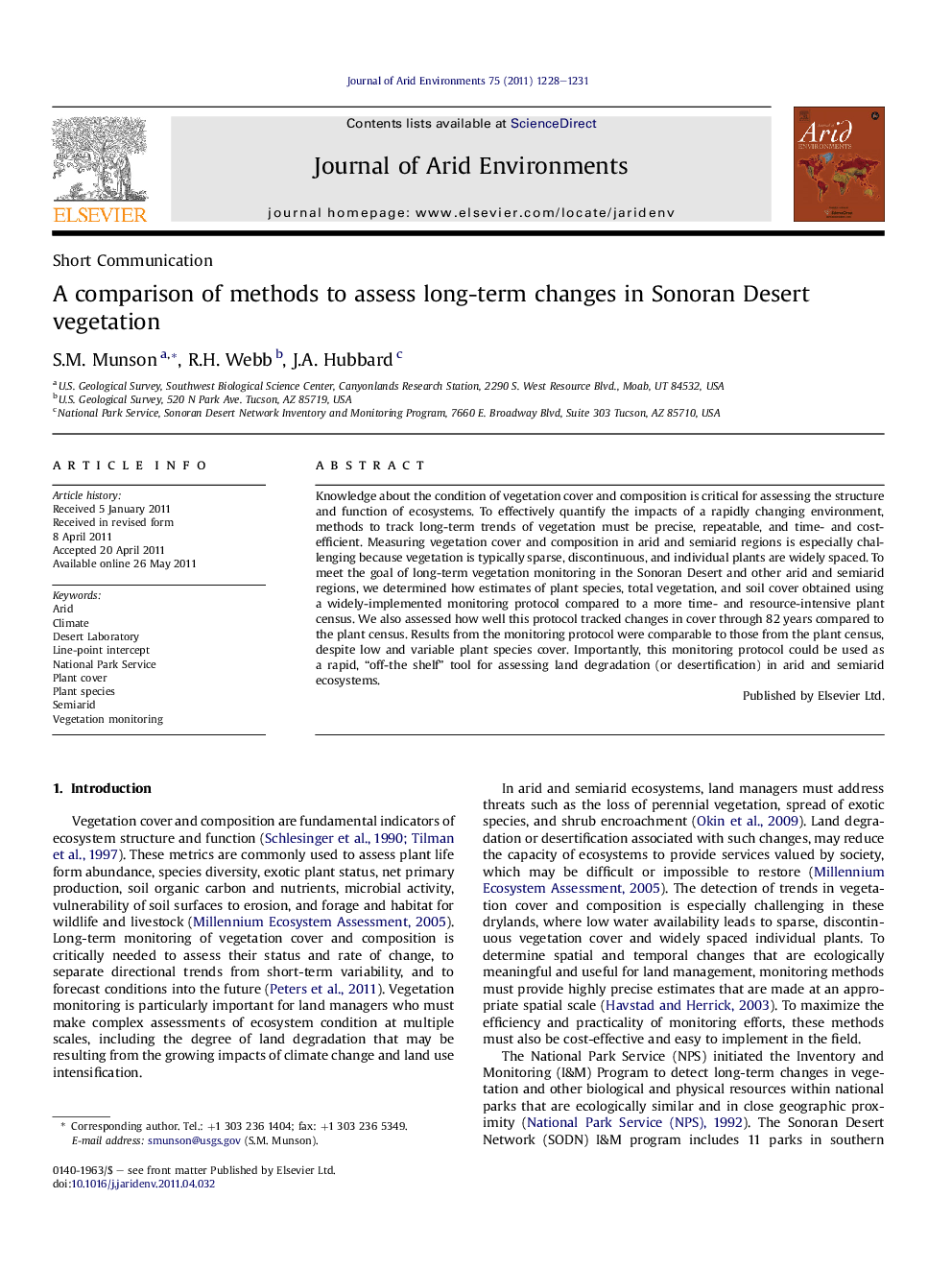 A comparison of methods to assess long-term changes in Sonoran Desert vegetation