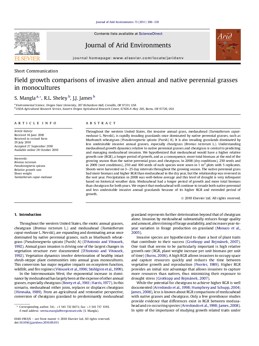 Field growth comparisons of invasive alien annual and native perennial grasses in monocultures