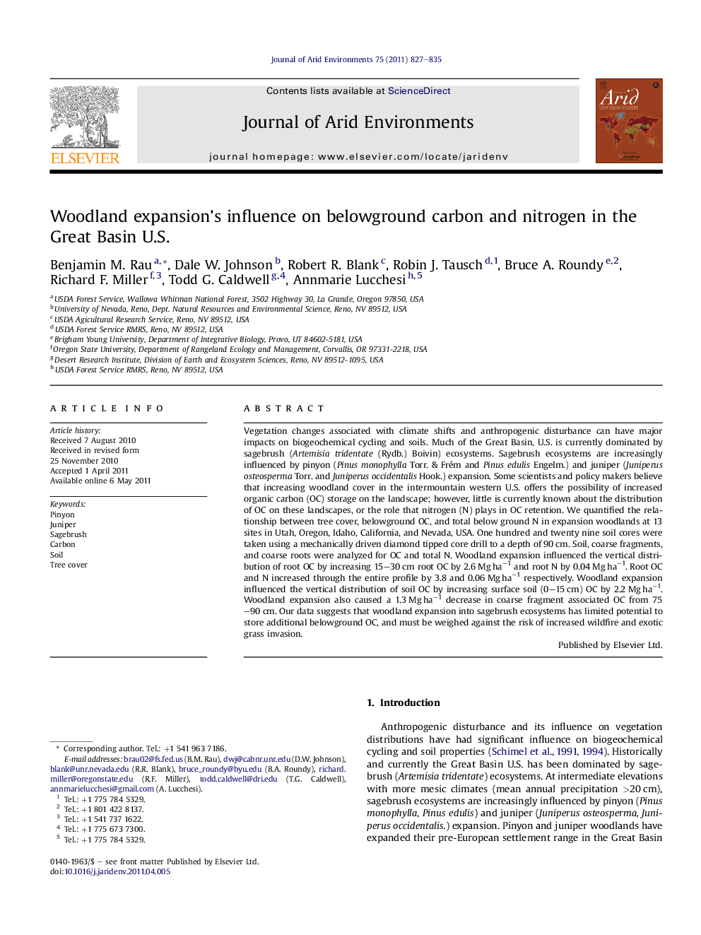 Woodland expansion’s influence on belowground carbon and nitrogen in the Great Basin U.S.