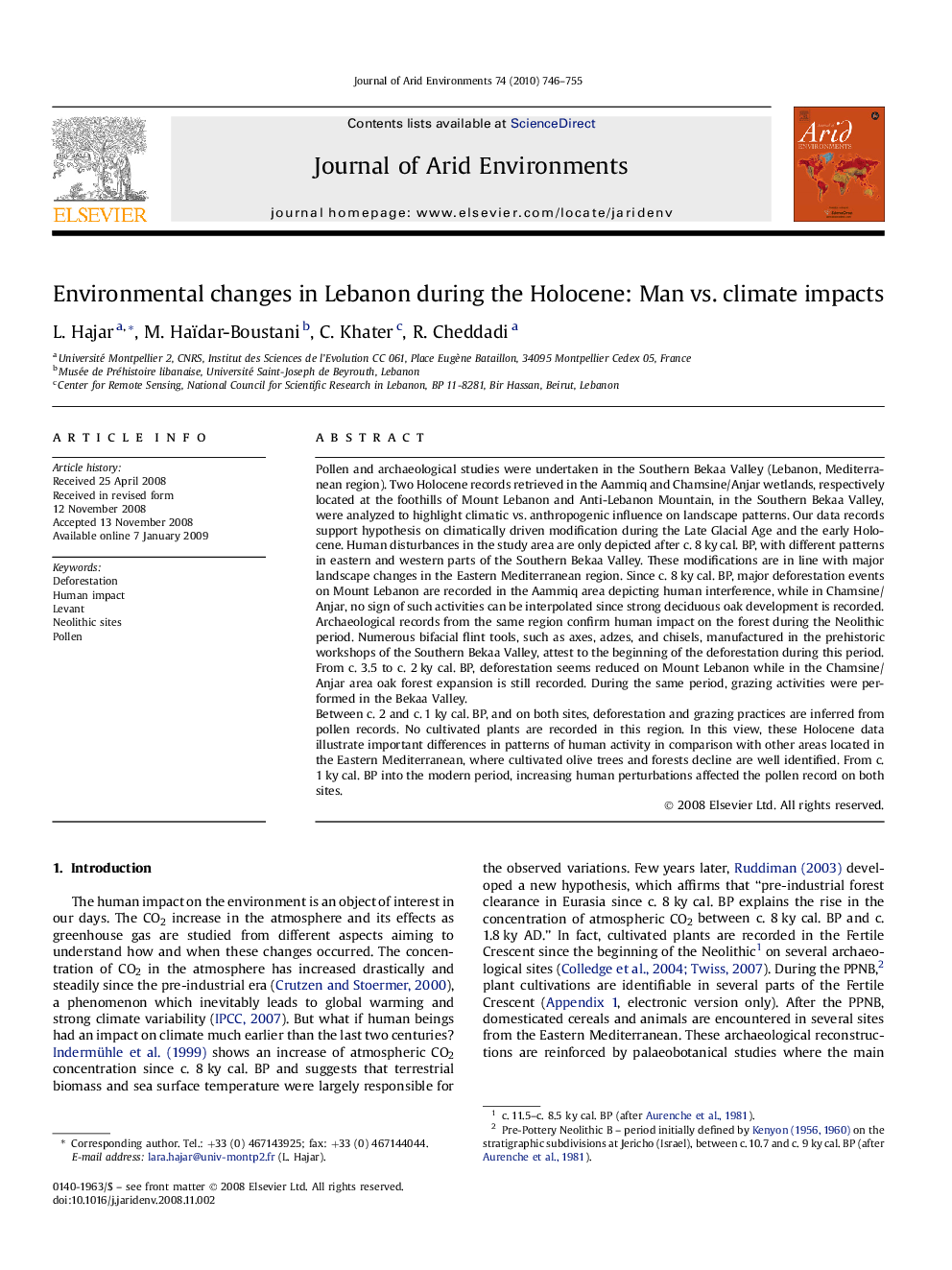 Environmental changes in Lebanon during the Holocene: Man vs. climate impacts