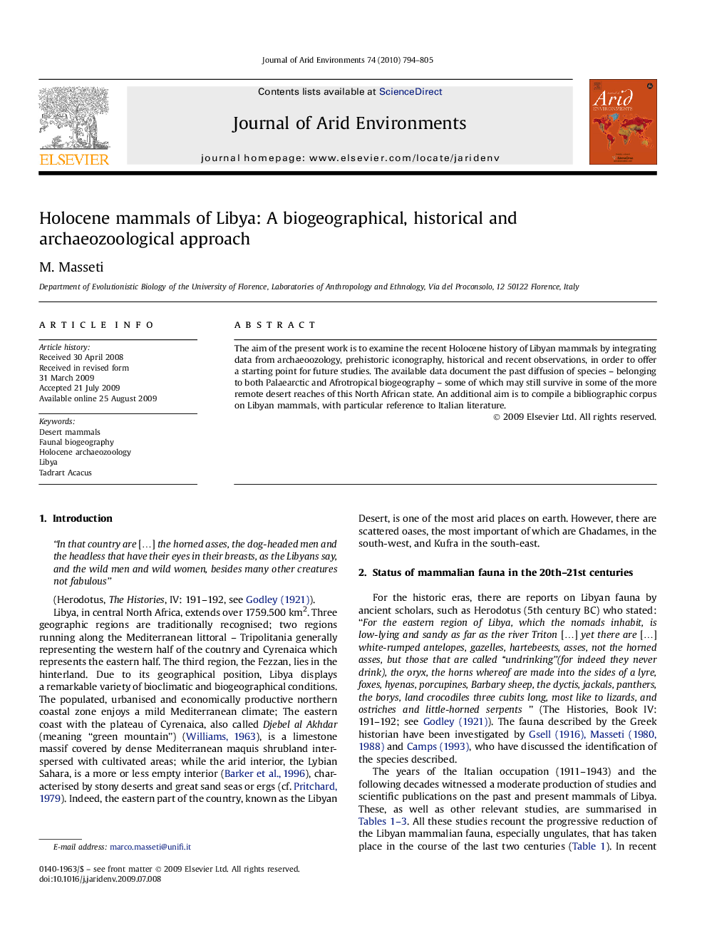 Holocene mammals of Libya: A biogeographical, historical and archaeozoological approach