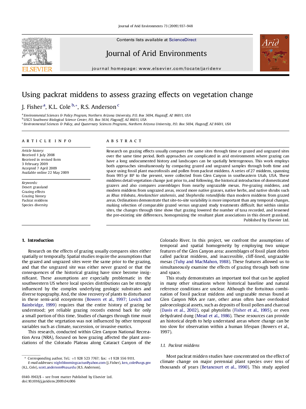 Using packrat middens to assess grazing effects on vegetation change