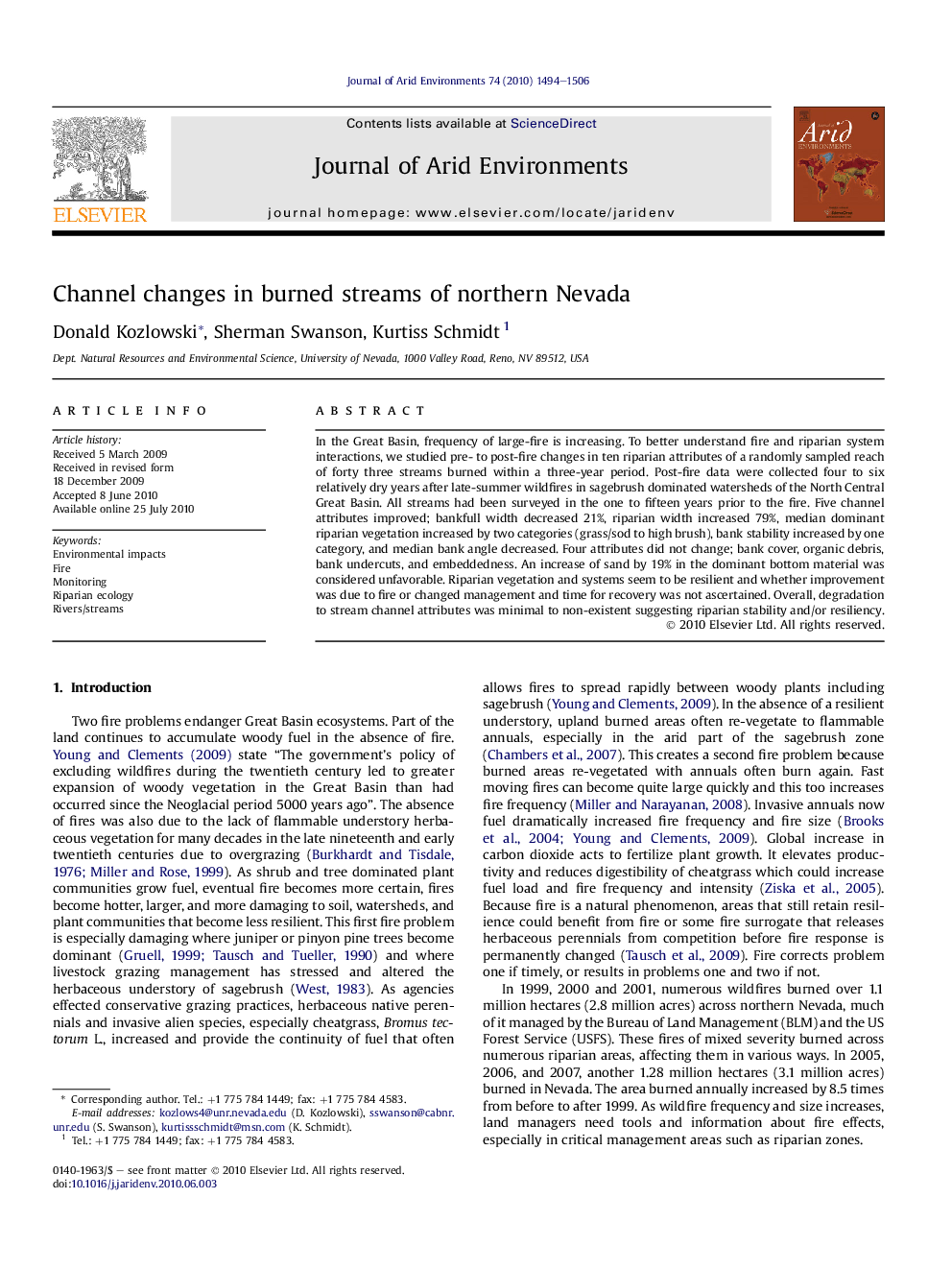 Channel changes in burned streams of northern Nevada