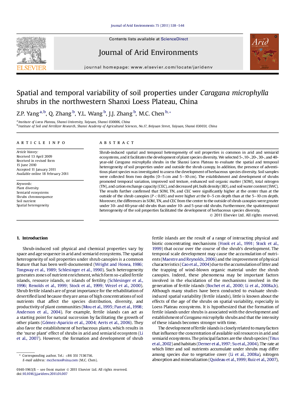 Spatial and temporal variability of soil properties under Caragana microphylla shrubs in the northwestern Shanxi Loess Plateau, China