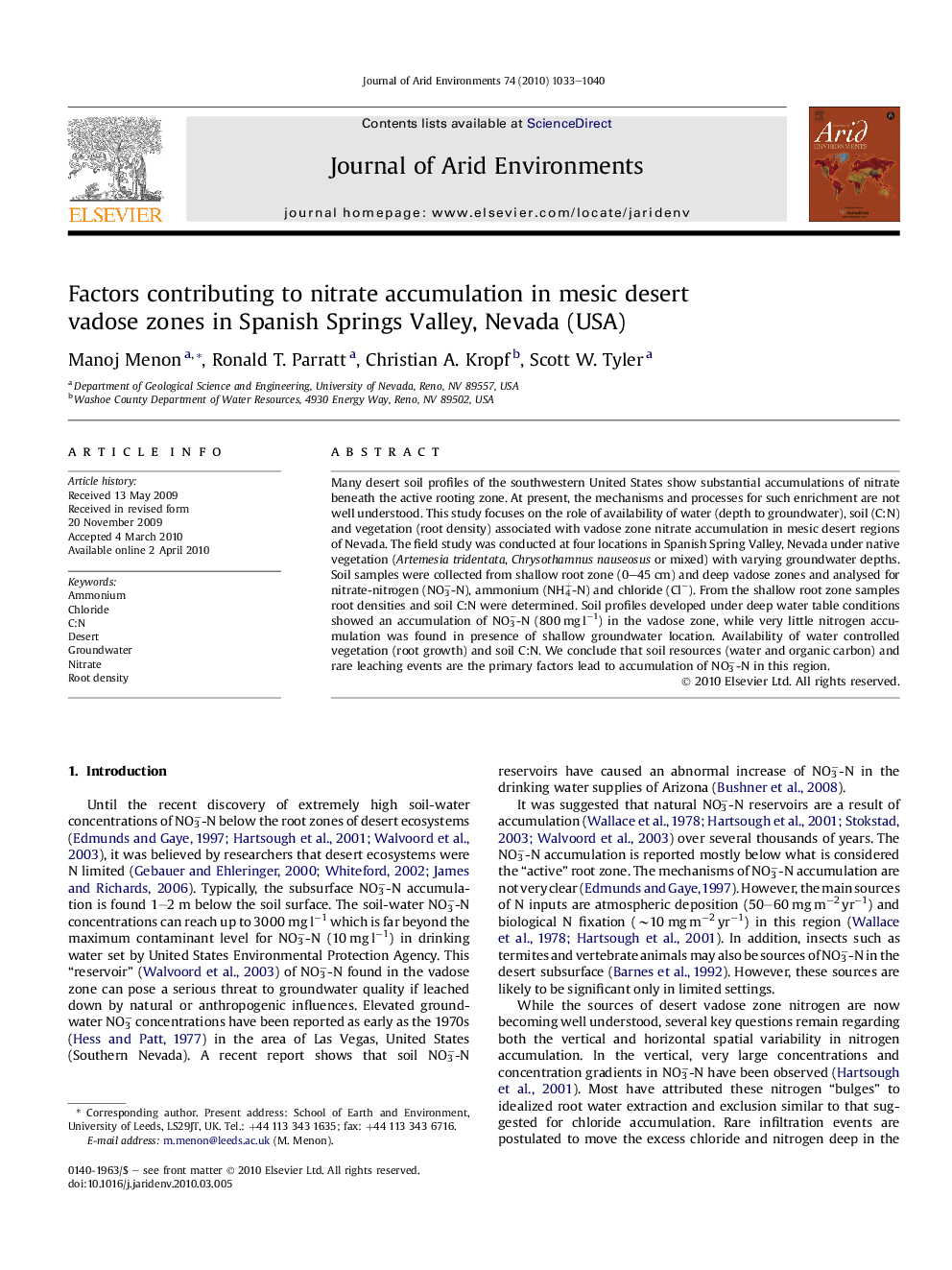 Factors contributing to nitrate accumulation in mesic desert vadose zones in Spanish Springs Valley, Nevada (USA)