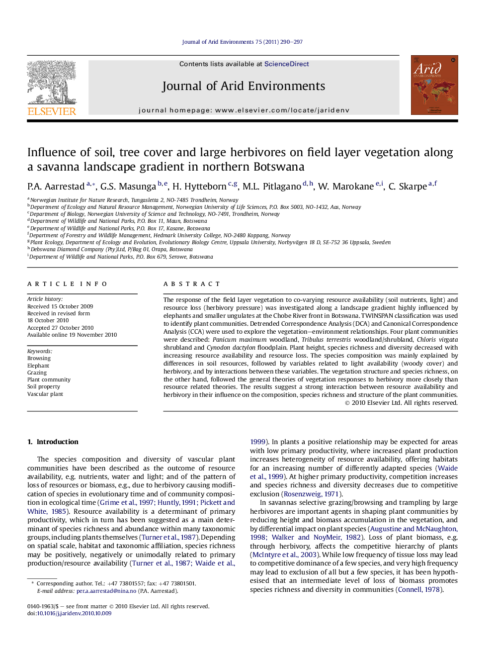 Influence of soil, tree cover and large herbivores on field layer vegetation along a savanna landscape gradient in northern Botswana