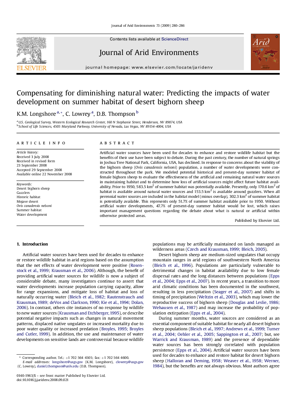 Compensating for diminishing natural water: Predicting the impacts of water development on summer habitat of desert bighorn sheep