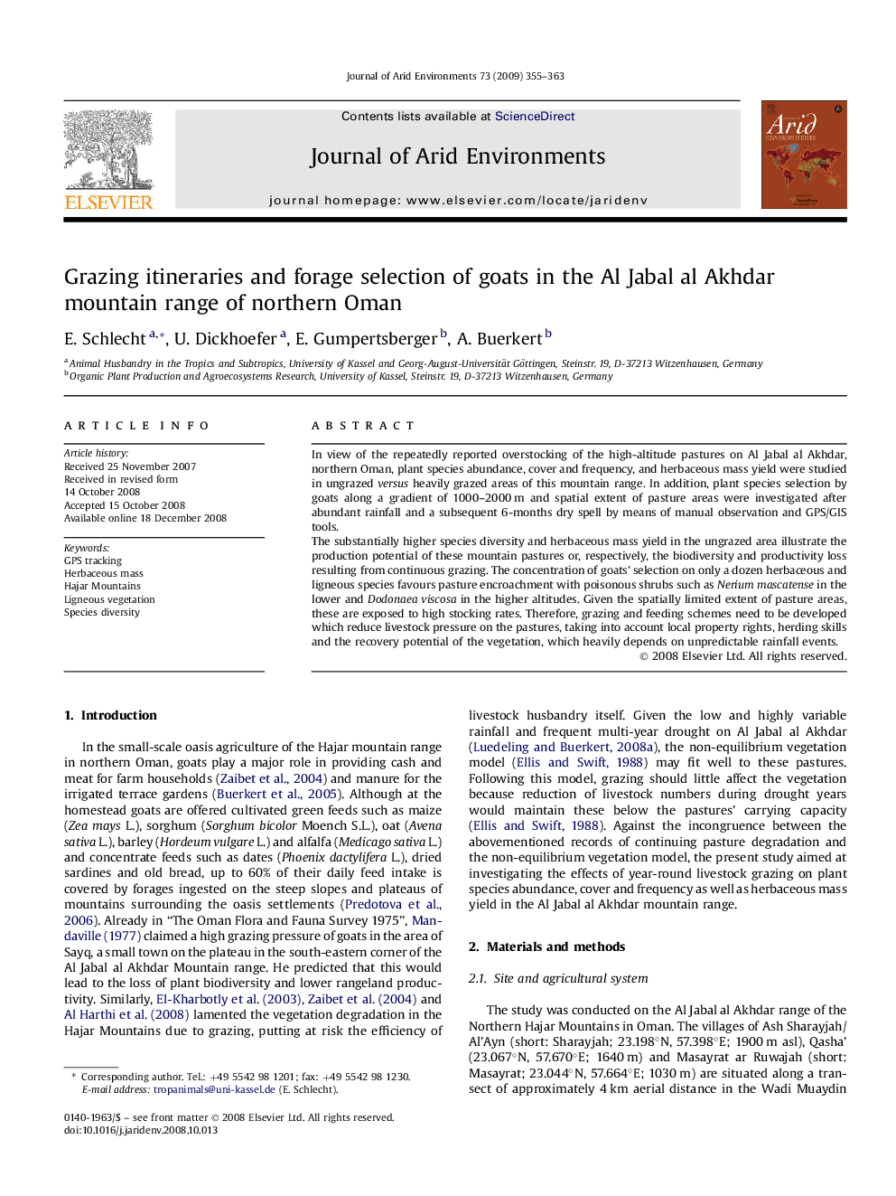 Grazing itineraries and forage selection of goats in the Al Jabal al Akhdar mountain range of northern Oman