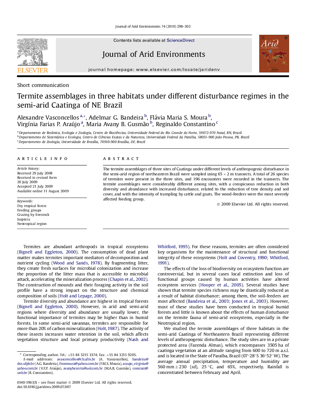 Termite assemblages in three habitats under different disturbance regimes in the semi-arid Caatinga of NE Brazil