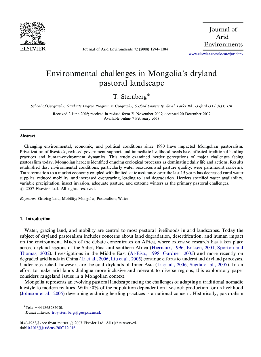 Environmental challenges in Mongolia's dryland pastoral landscape