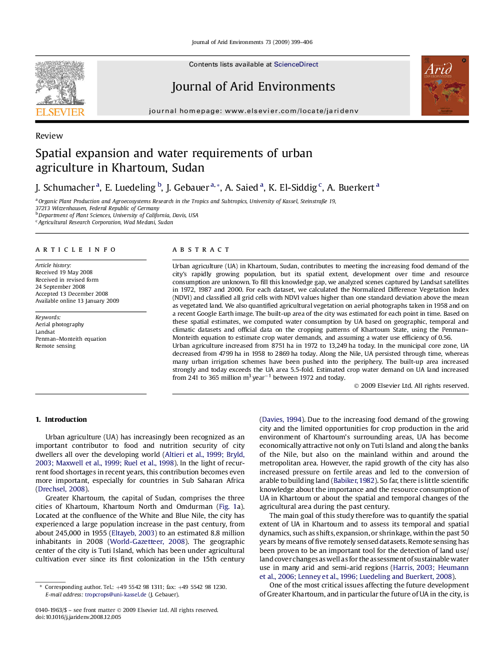 Spatial expansion and water requirements of urban agriculture in Khartoum, Sudan