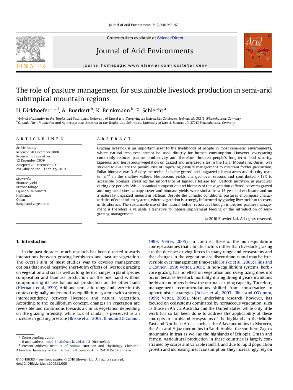 The role of pasture management for sustainable livestock production in semi-arid subtropical mountain regions