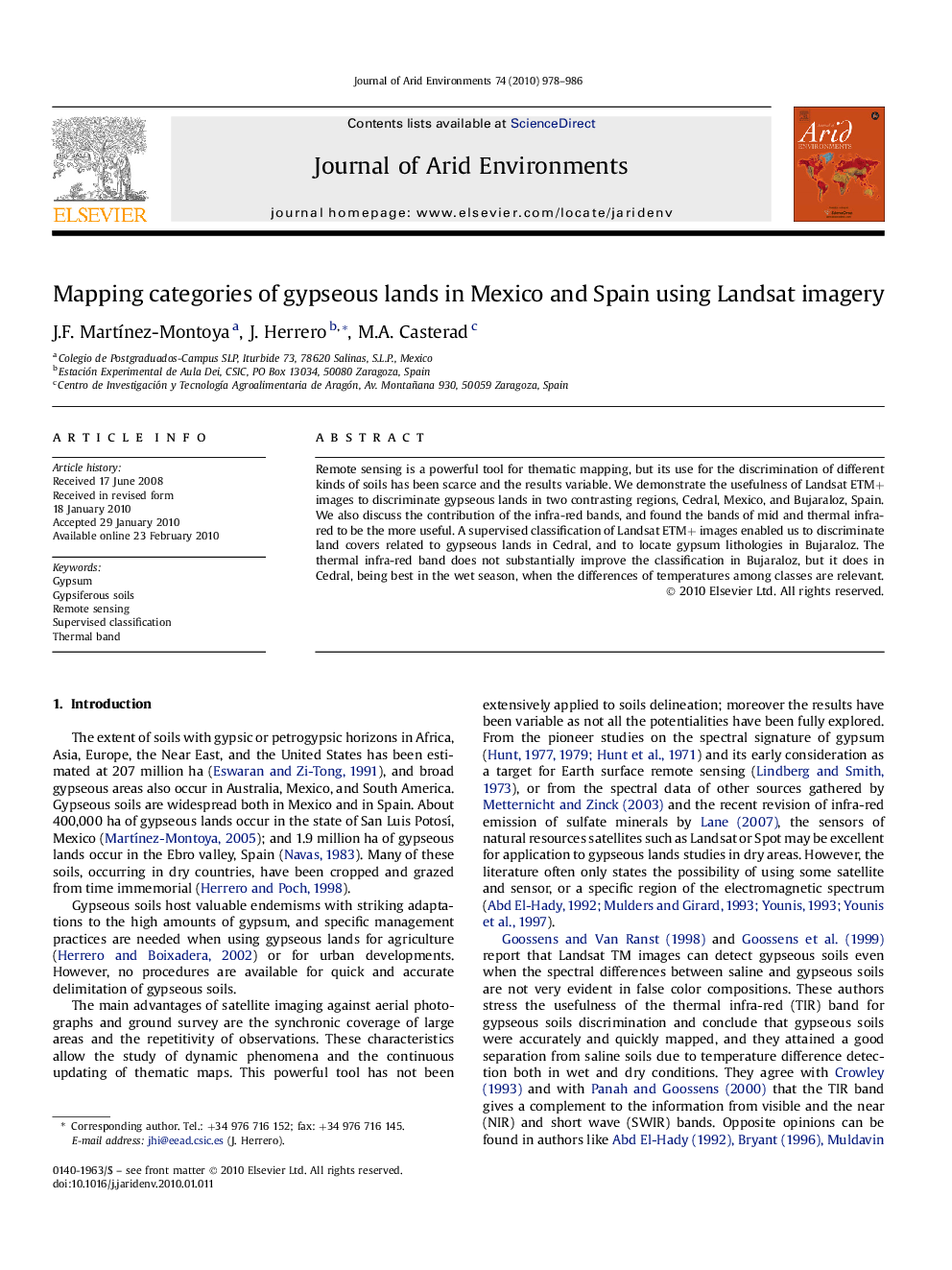 Mapping categories of gypseous lands in Mexico and Spain using Landsat imagery