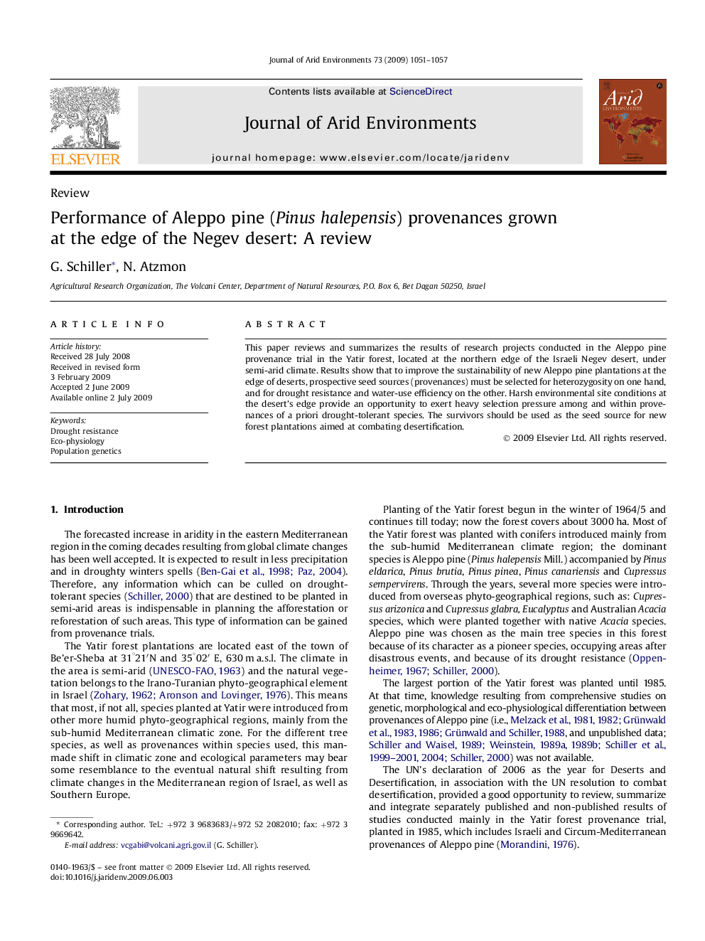 Performance of Aleppo pine (Pinus halepensis) provenances grown at the edge of the Negev desert: A review