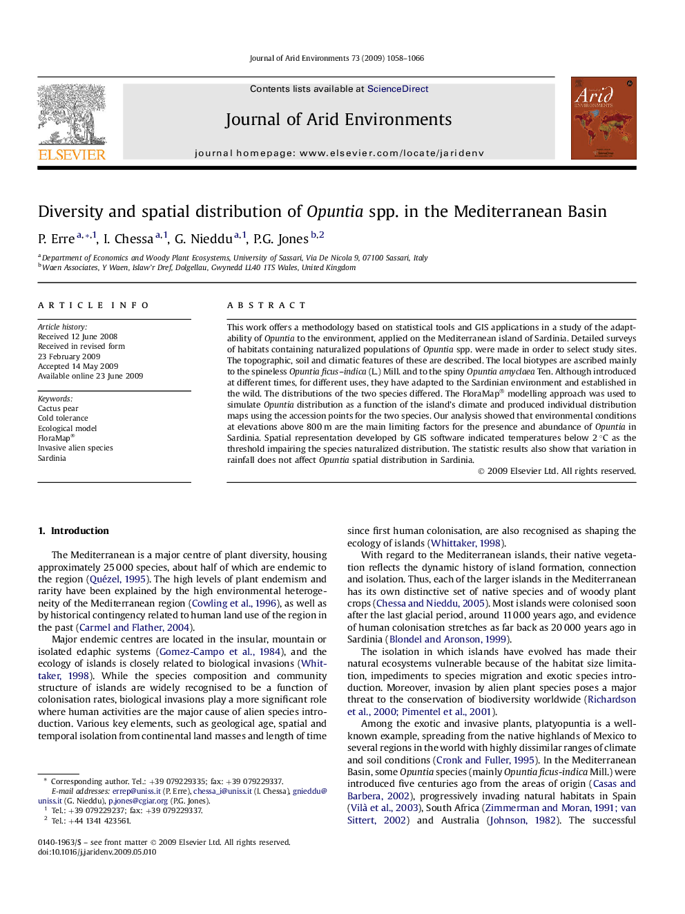 Diversity and spatial distribution of Opuntia spp. in the Mediterranean Basin