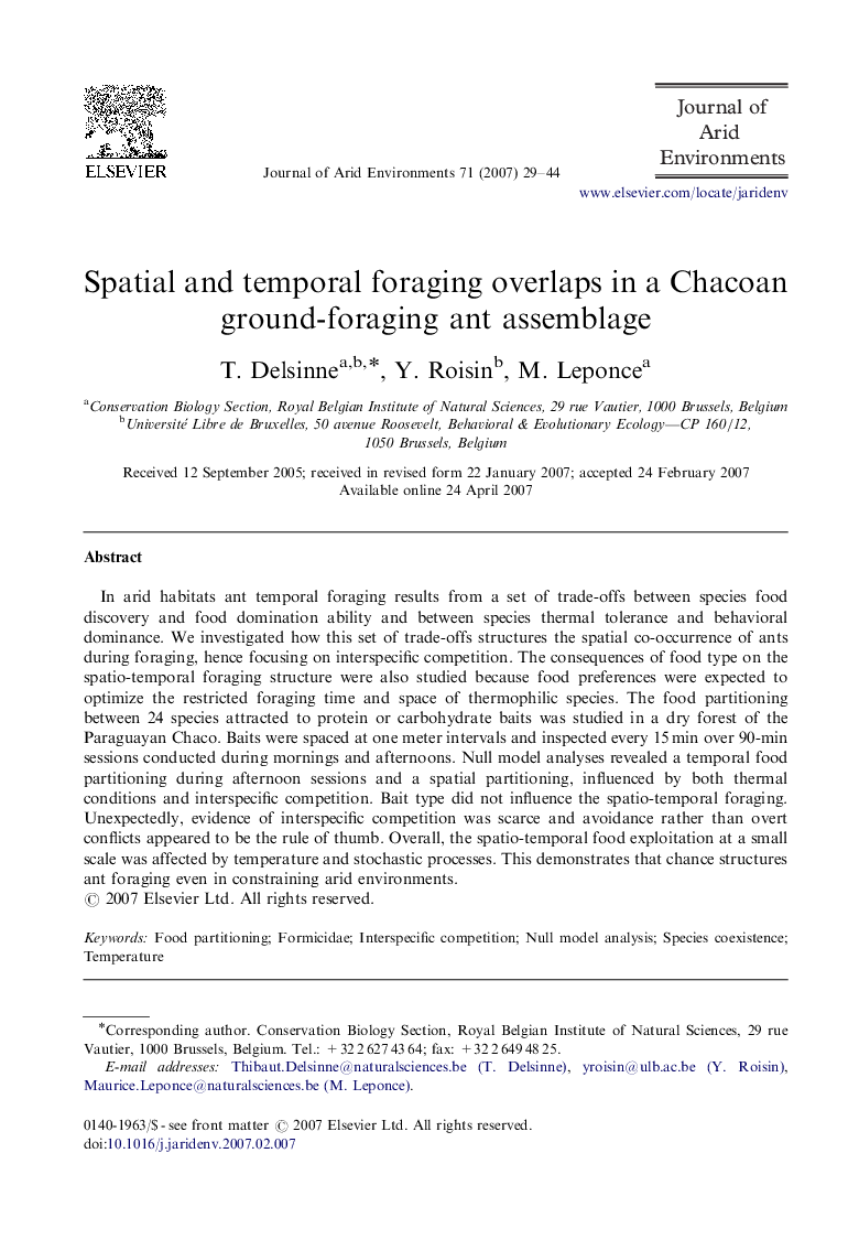 Spatial and temporal foraging overlaps in a Chacoan ground-foraging ant assemblage