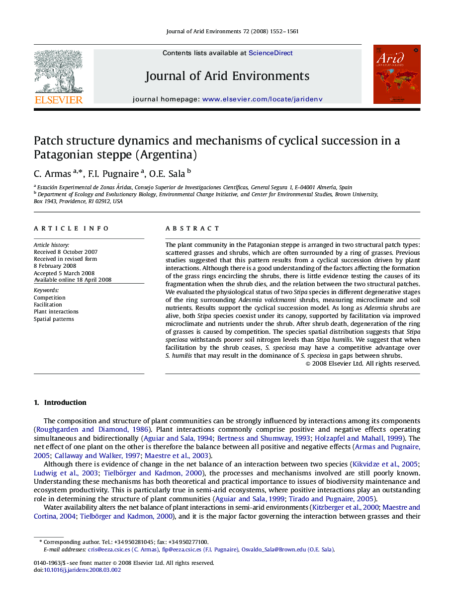 Patch structure dynamics and mechanisms of cyclical succession in a Patagonian steppe (Argentina)