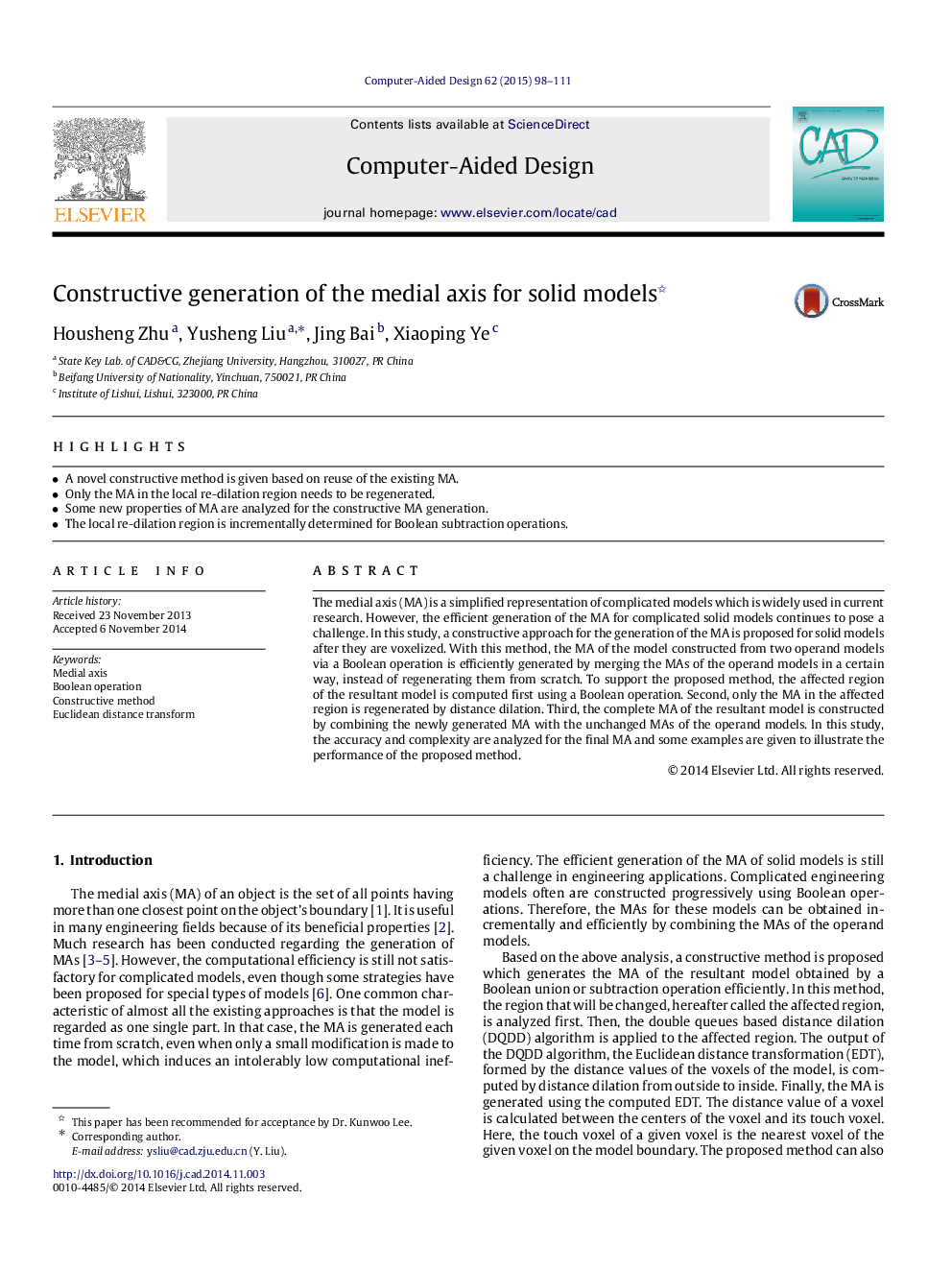 Constructive generation of the medial axis for solid models 