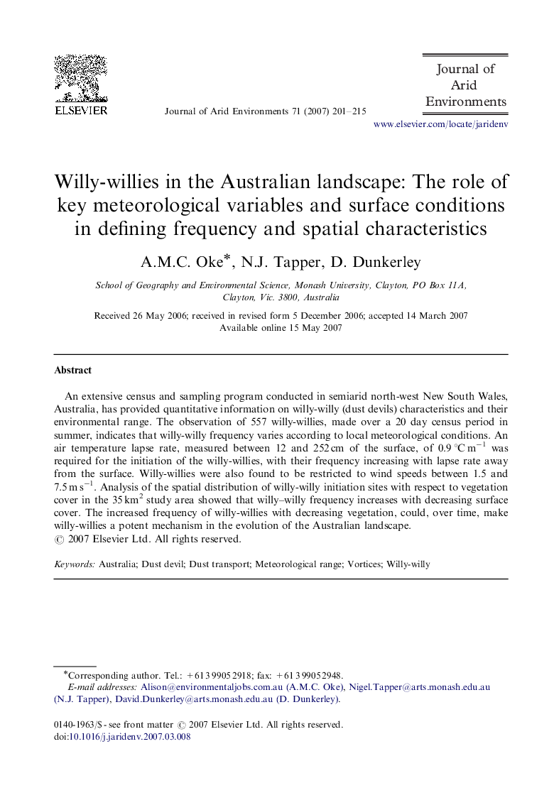 Willy-willies in the Australian landscape: The role of key meteorological variables and surface conditions in defining frequency and spatial characteristics